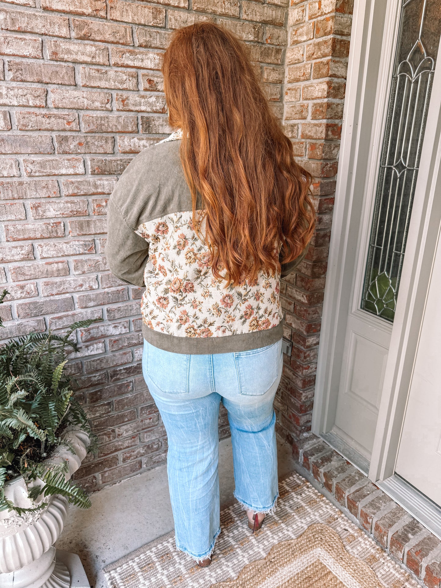 Sage Green Ribbed Retro Floral Patchwork Shirt Style Jacket - PREORDER