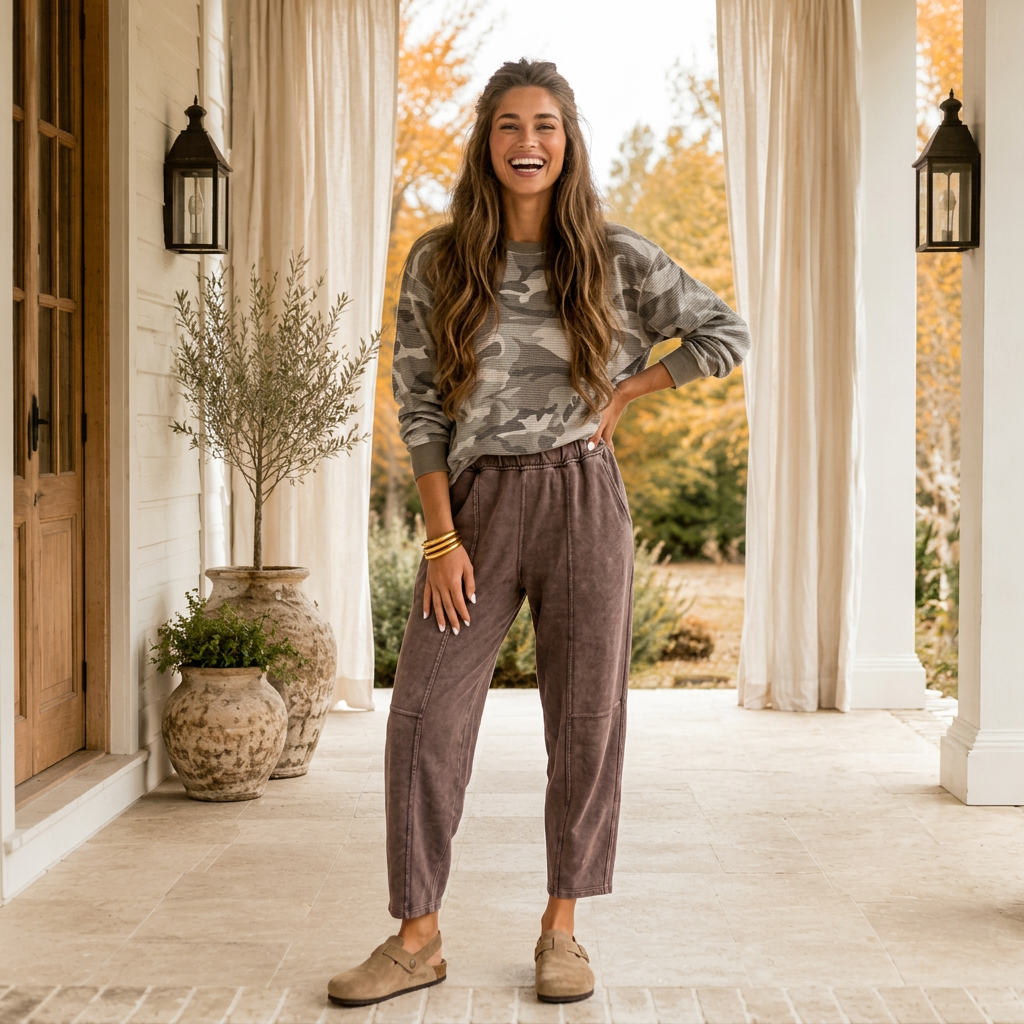 Camo Waffle Knit Long Sleeve Top - PREORDER