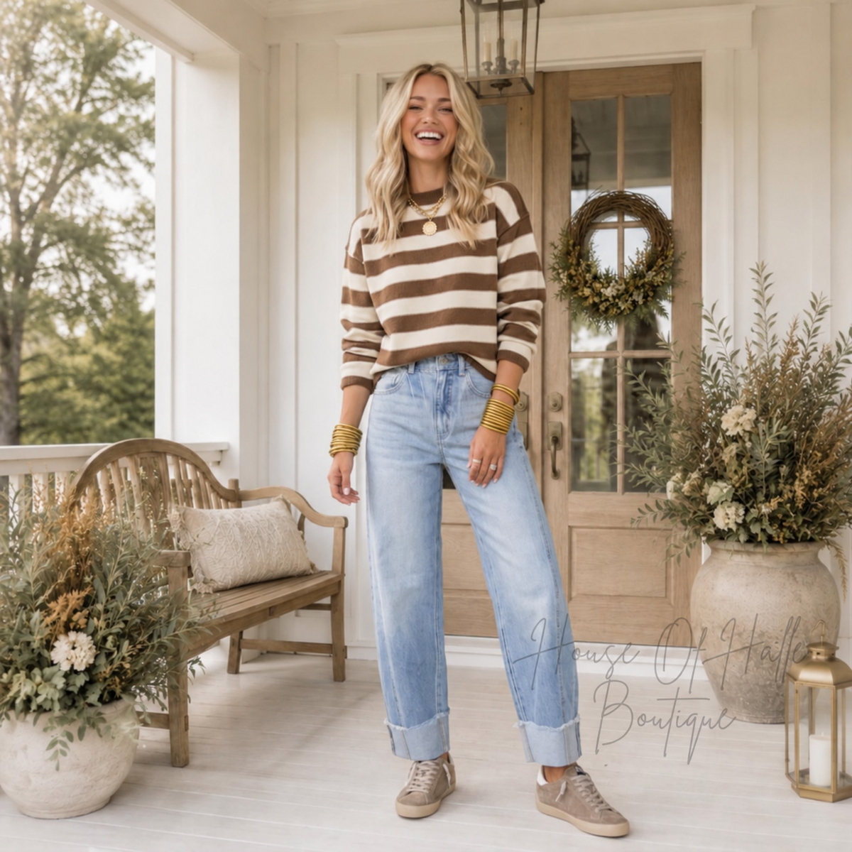 Autumn Latte Stripe Sweater - PREORDER