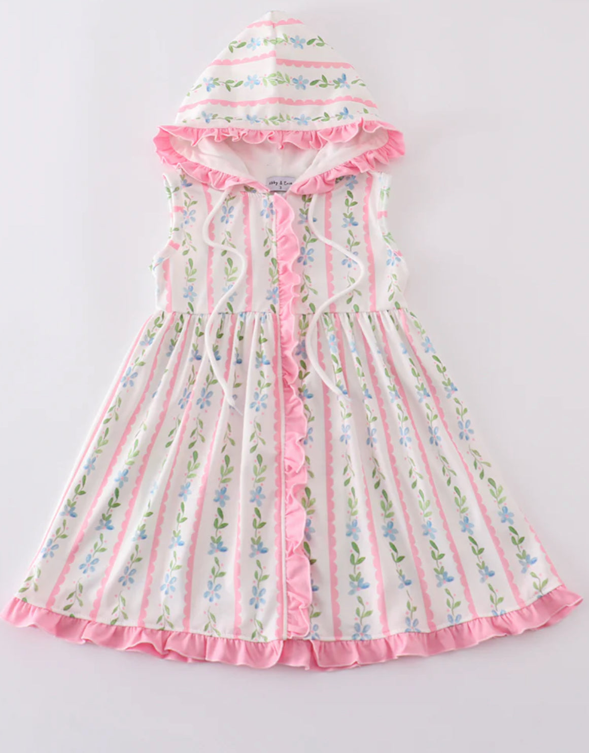 PINK FLORAL PRINT GIRL RUFFLE HOODIE DRESS