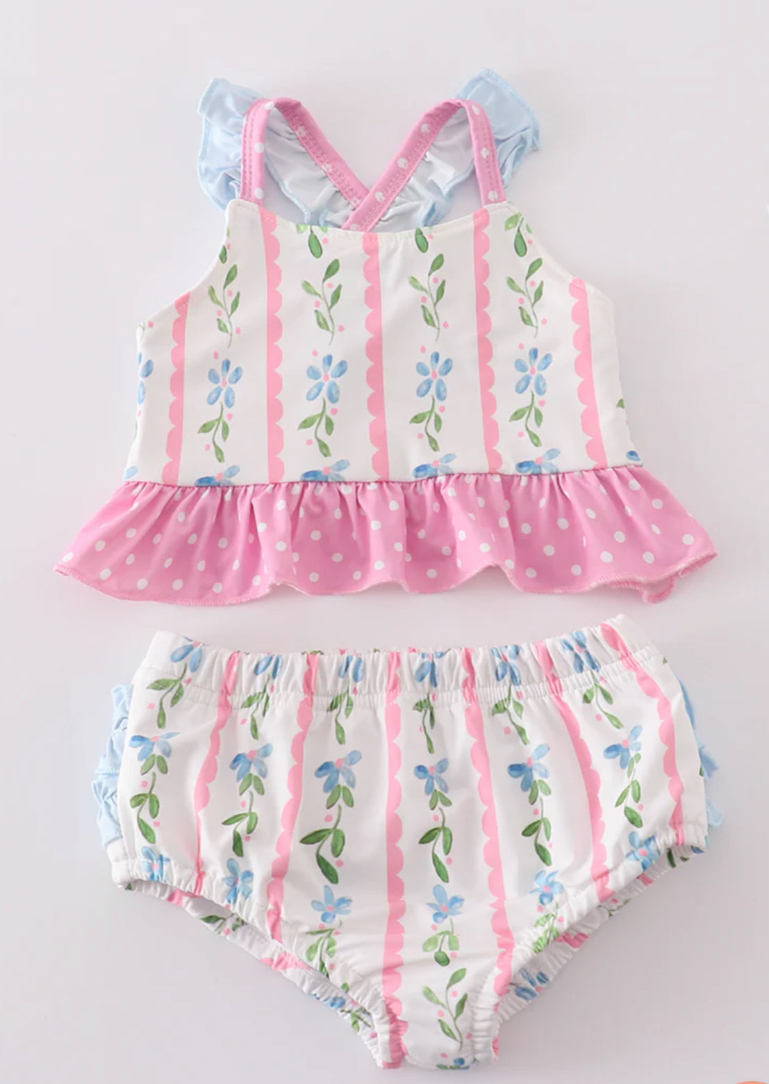 PINK FLORAL PRINT GIRL 2PC RUFFLE SWIMSUIT