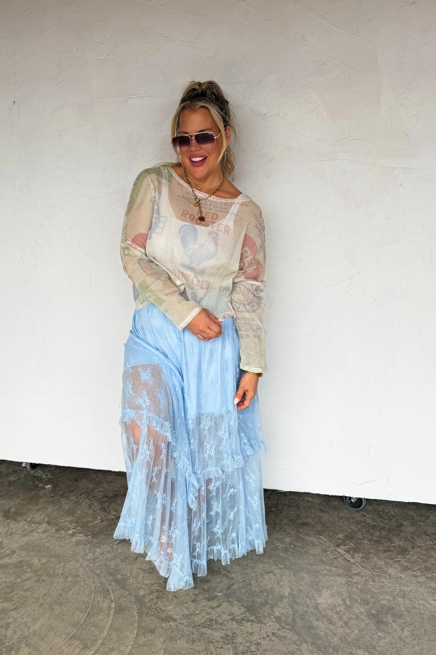 SKY BLUE BLOOMING MAXI SKIRT - PREORDER