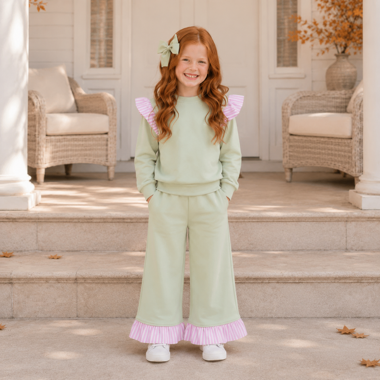 Girls Light Green & Pink Ruffle Set - PREORDER