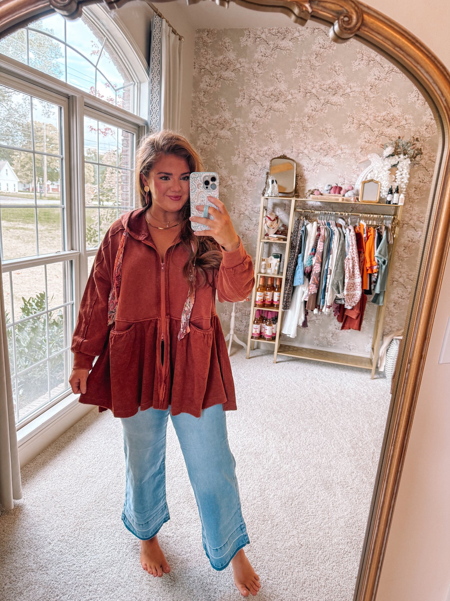 Mineral Washed Slouchy Lounge Zip Up Jacket