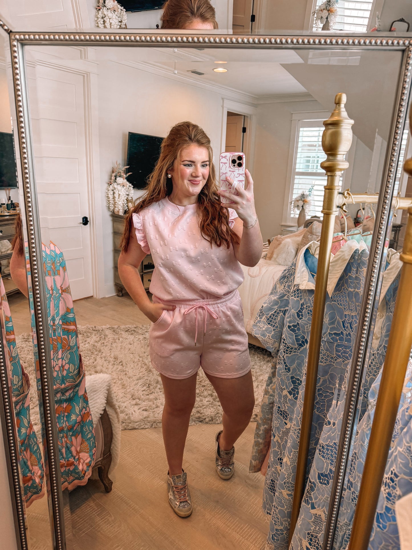Pink Bow Textured Ruffle 2 Piece Set