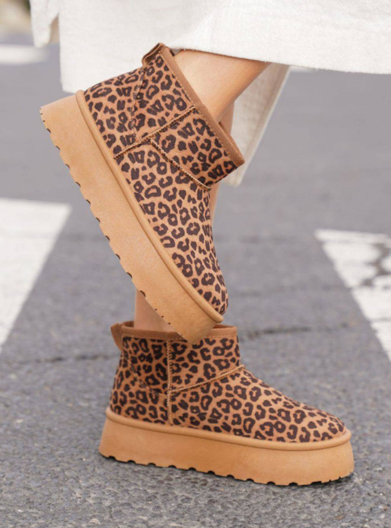 Chestnut Leopard Faux Suede Platform Snow Boots - PREORDER