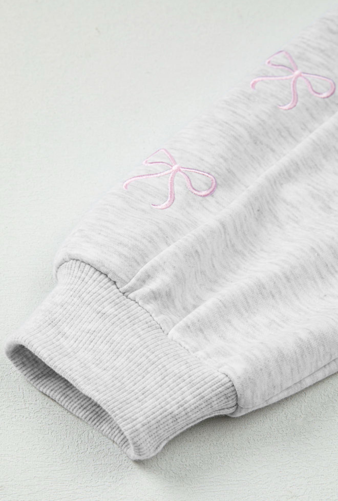 Light Grey Girly Bow Embroidered Detail Puff Sleeve Pullover 2pcs Short Set - PREORDER