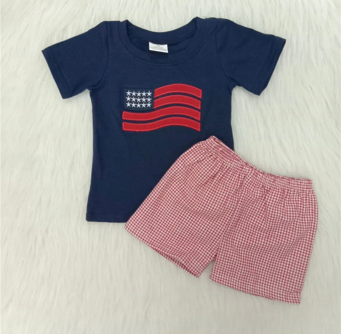 Boys Navy Flag Embroidered Short Set
