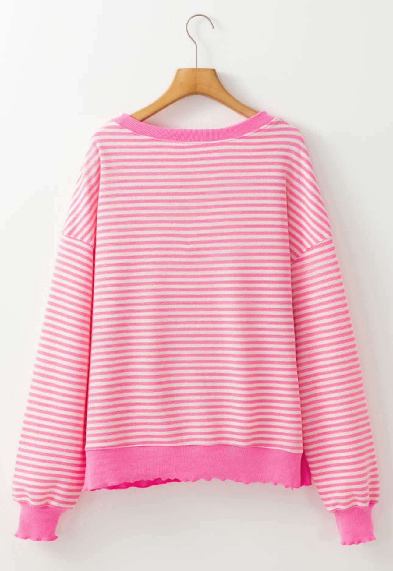 Pink Stripe Sequin Santa Clause Print Long Sleeve Oversized Top