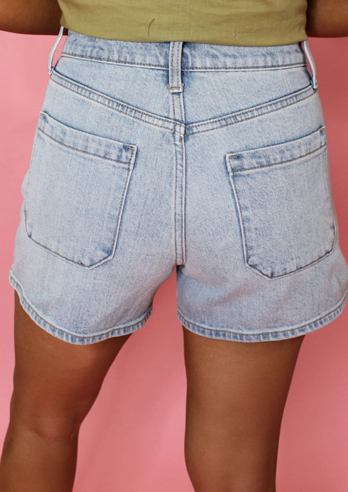 Beau Blue Light Wash High Rise Denim Shorts - PREORDER