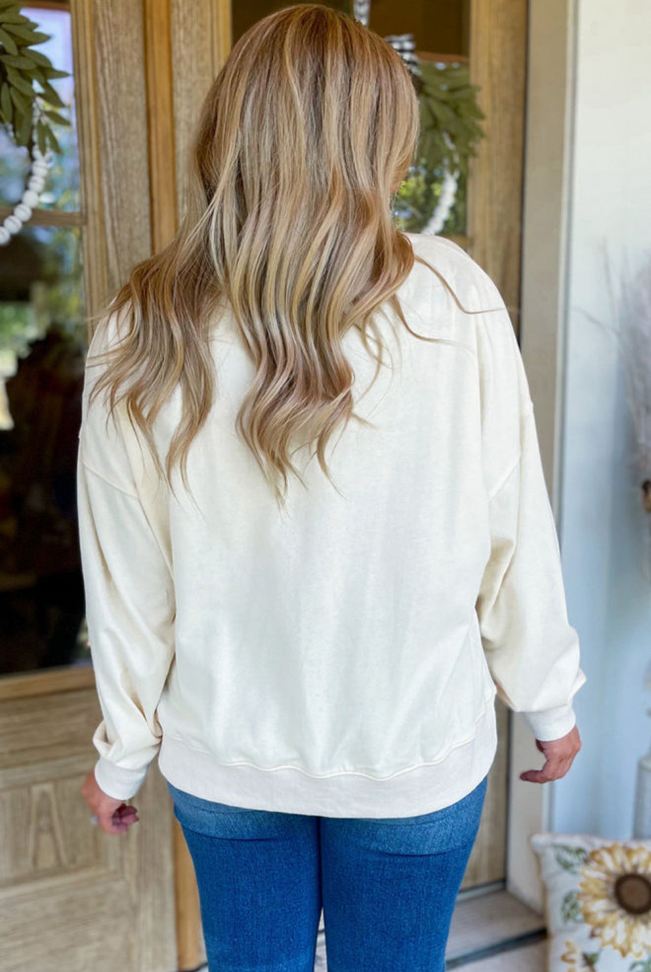 White Halloween Pumpkin Patched Loose Sweatshirt - PREORDER