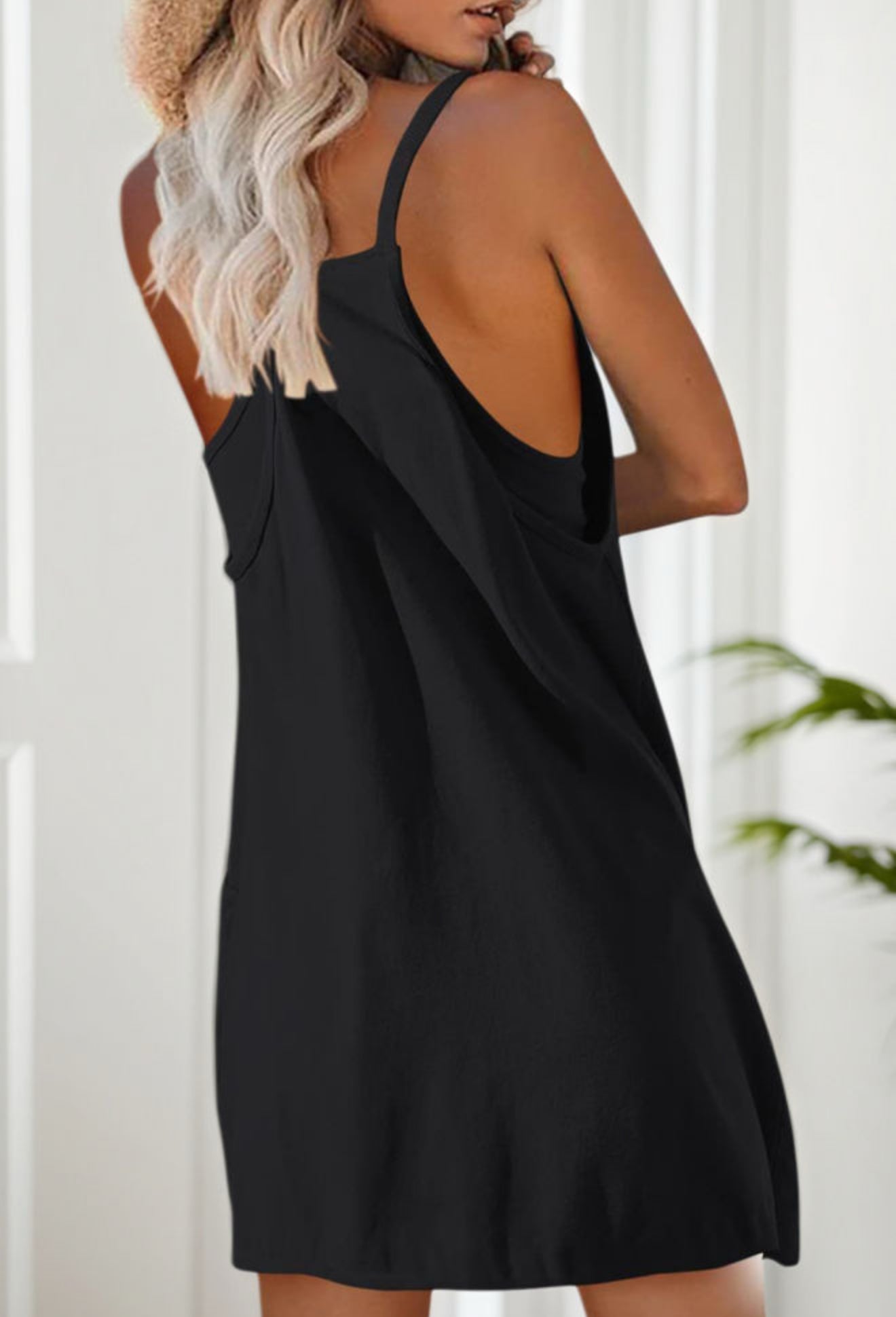 Color black Plain Racerback Pocketed Sleeveless Romper - PREORDER