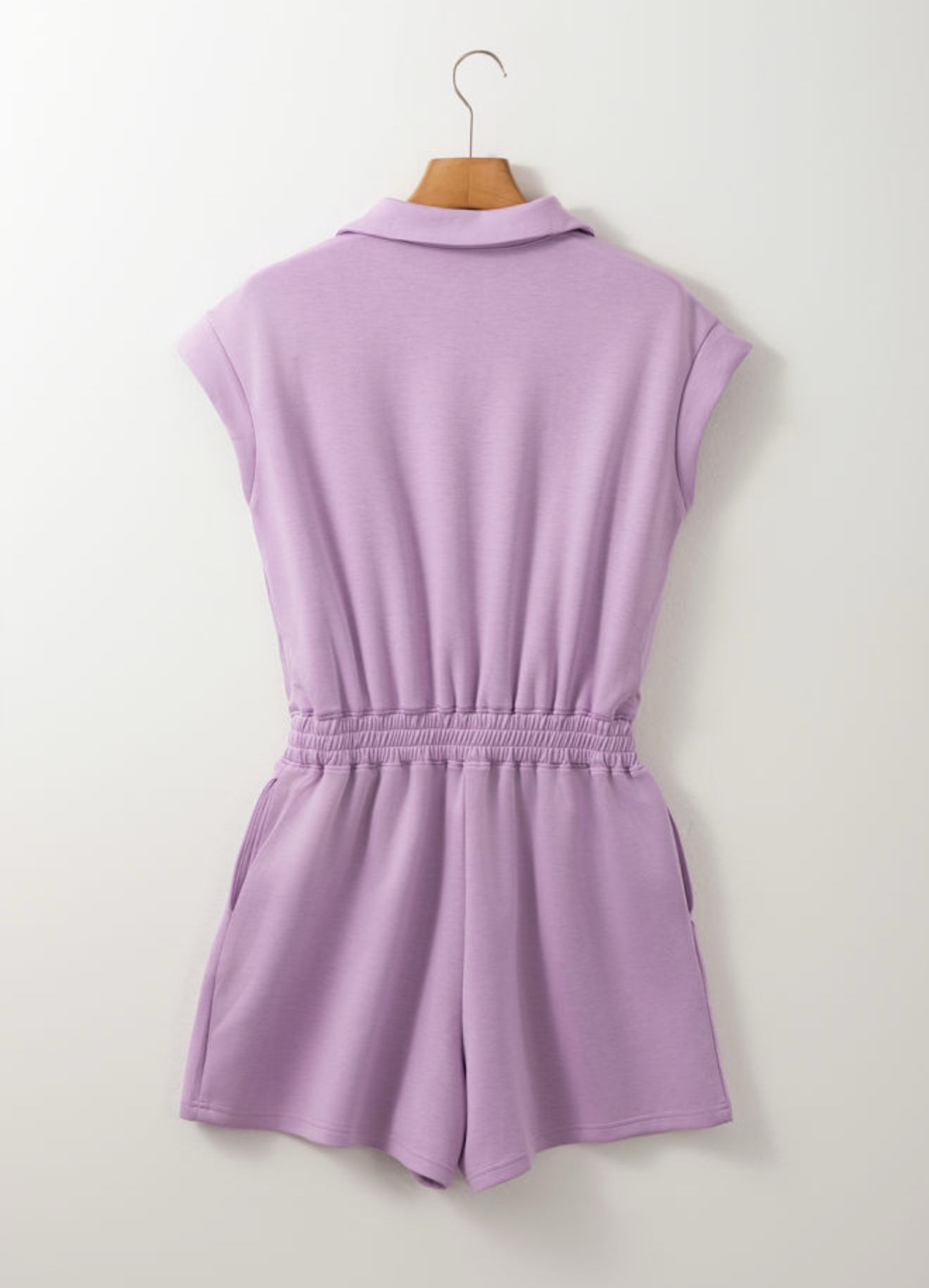 Orchid Bouquet Short Sleeve Zipper Collared Elastic High Waist Romper