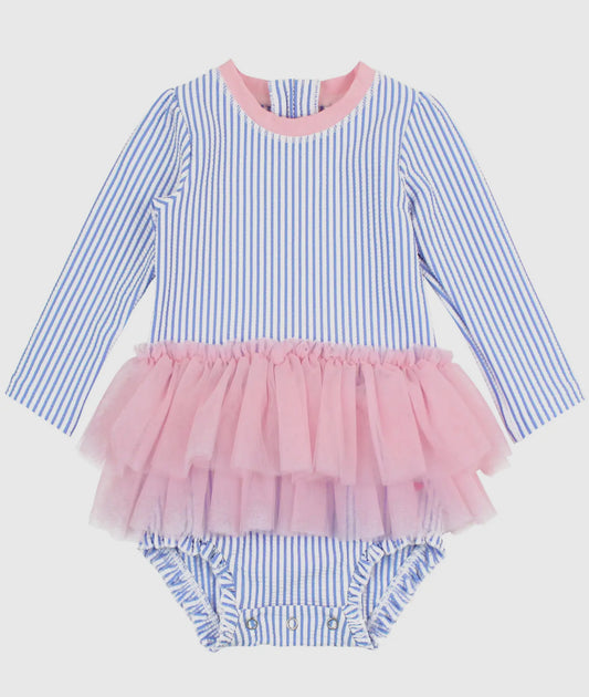 Girls Seersucker Tulle Skirted Swim