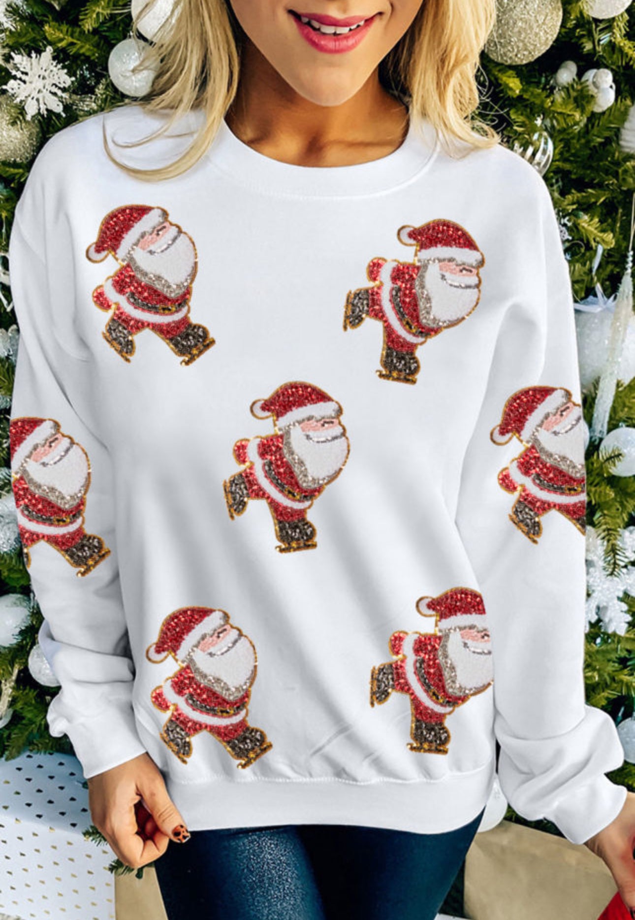 Sequin Santa Claus Graphic Drop Shoulder Christmas Sweatshirt