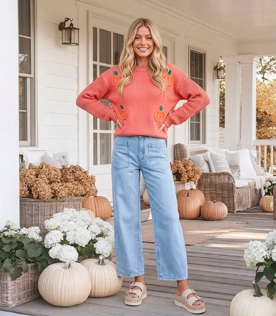 Pumpkin Embroidered Sweater - PREORDER
