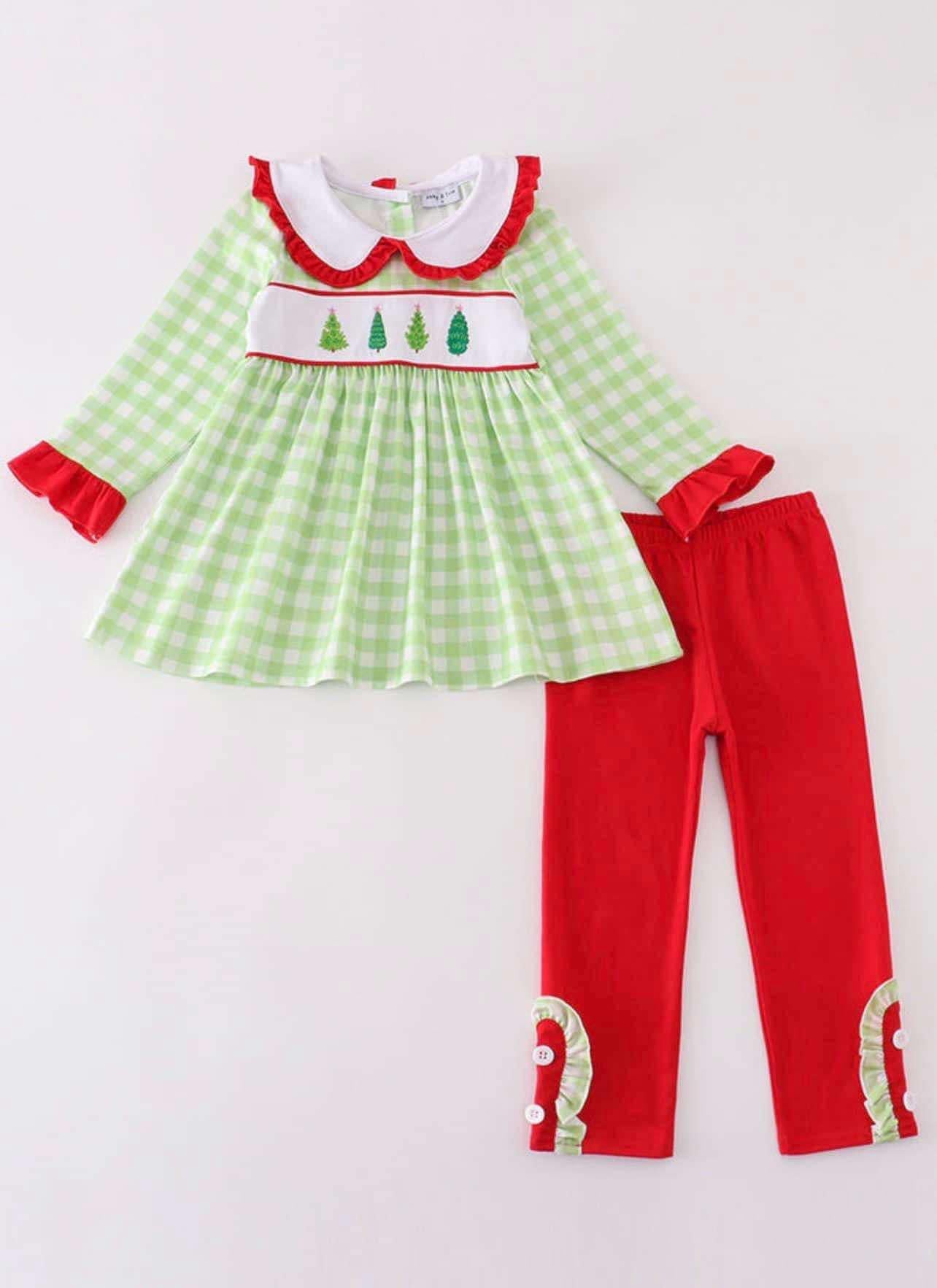 GREEN CHRISTMAS TREE EMBROIDERY GIRL SET PREORDER