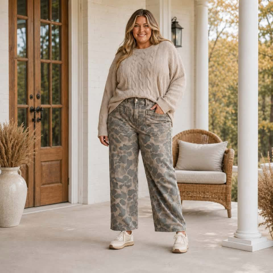 Parchment Oversized Cable Knit Long Sleeve Round Neck Tunic Length Plus Size Sweater - PREORDER
