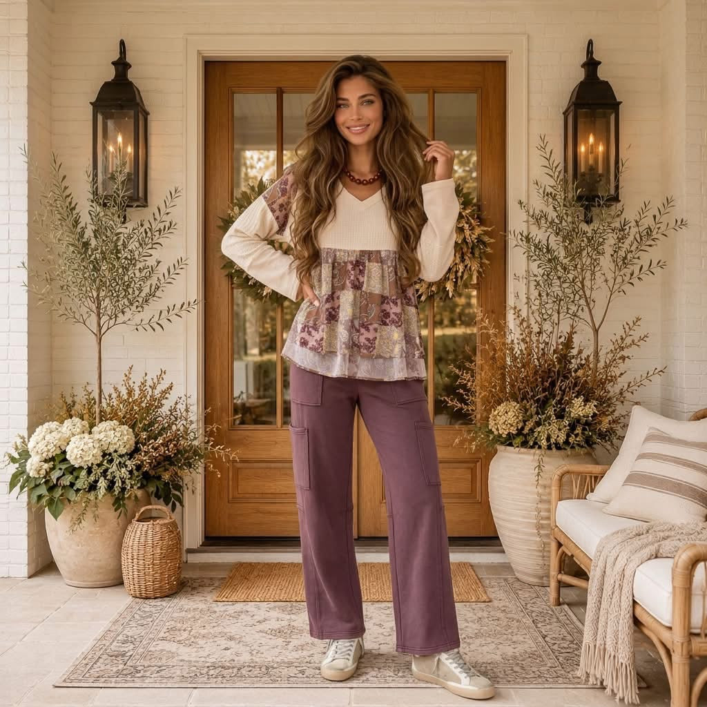 White Floral Printed Contrast Patchwork Long Sleeve Top - PREORDER