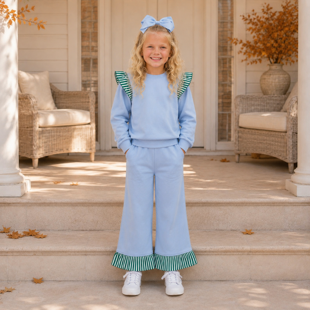 Girls Blue & Green Ruffle Set - PREORDER