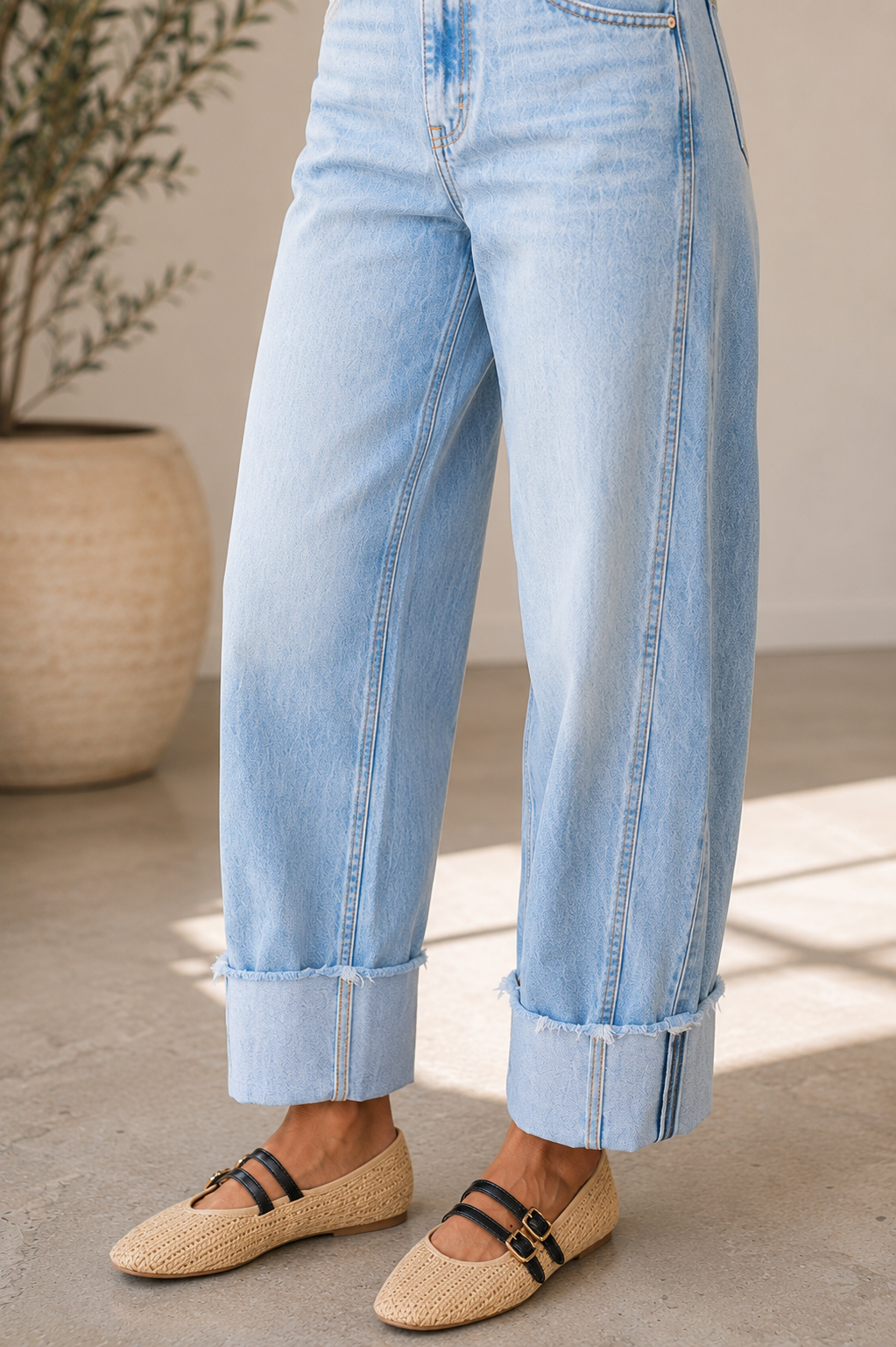 Raw Hem Turnup Loose Ankle-length Jeans - PREORDER
