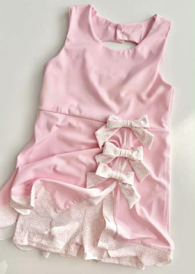 Girls Pink Athletic Bow Dress - PREORDER
