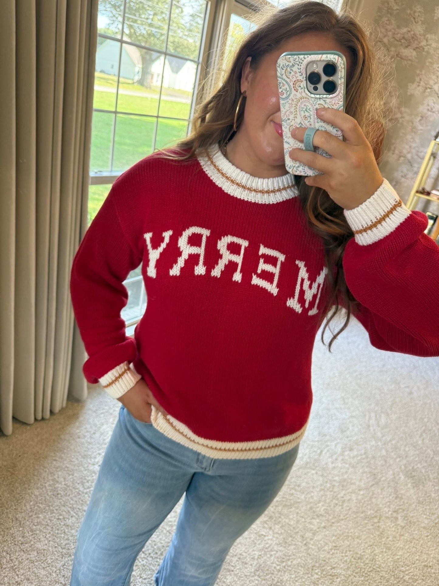 Red MERRY Color Block Edge Drop Shoulder Cozy Sweater - PREORDER