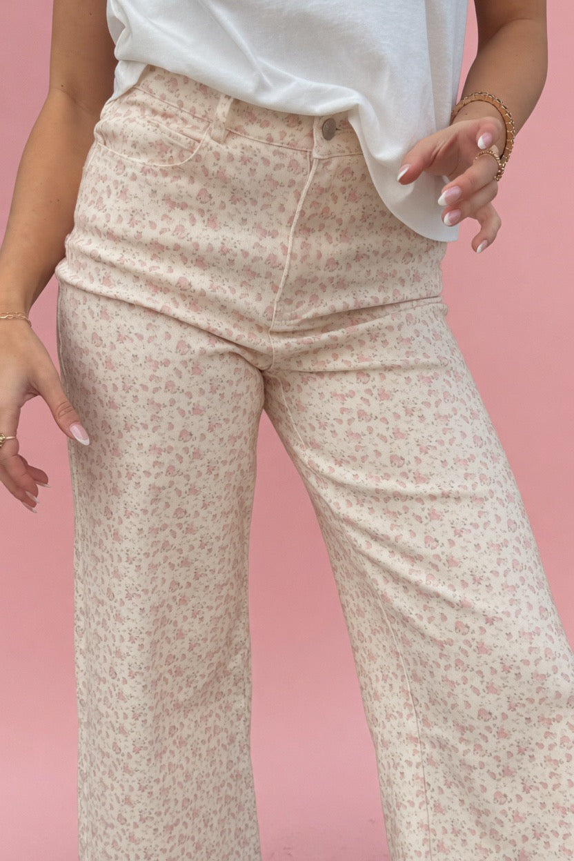 Pink & Cream Floral Jeans