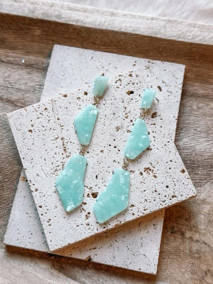 Turquoise Marbled Acrylic Dangle Earrings
