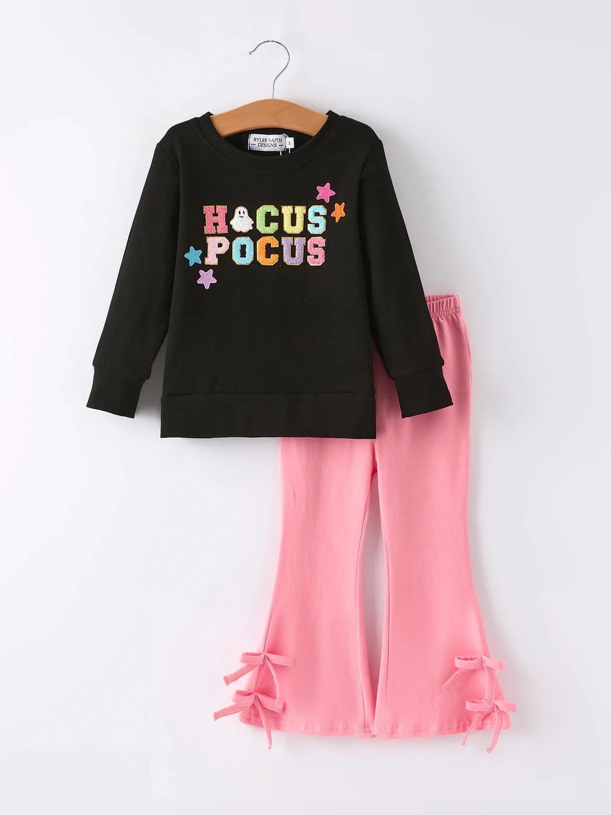 Halloween Black Top + Pink Bell Bottoms - PREORDER