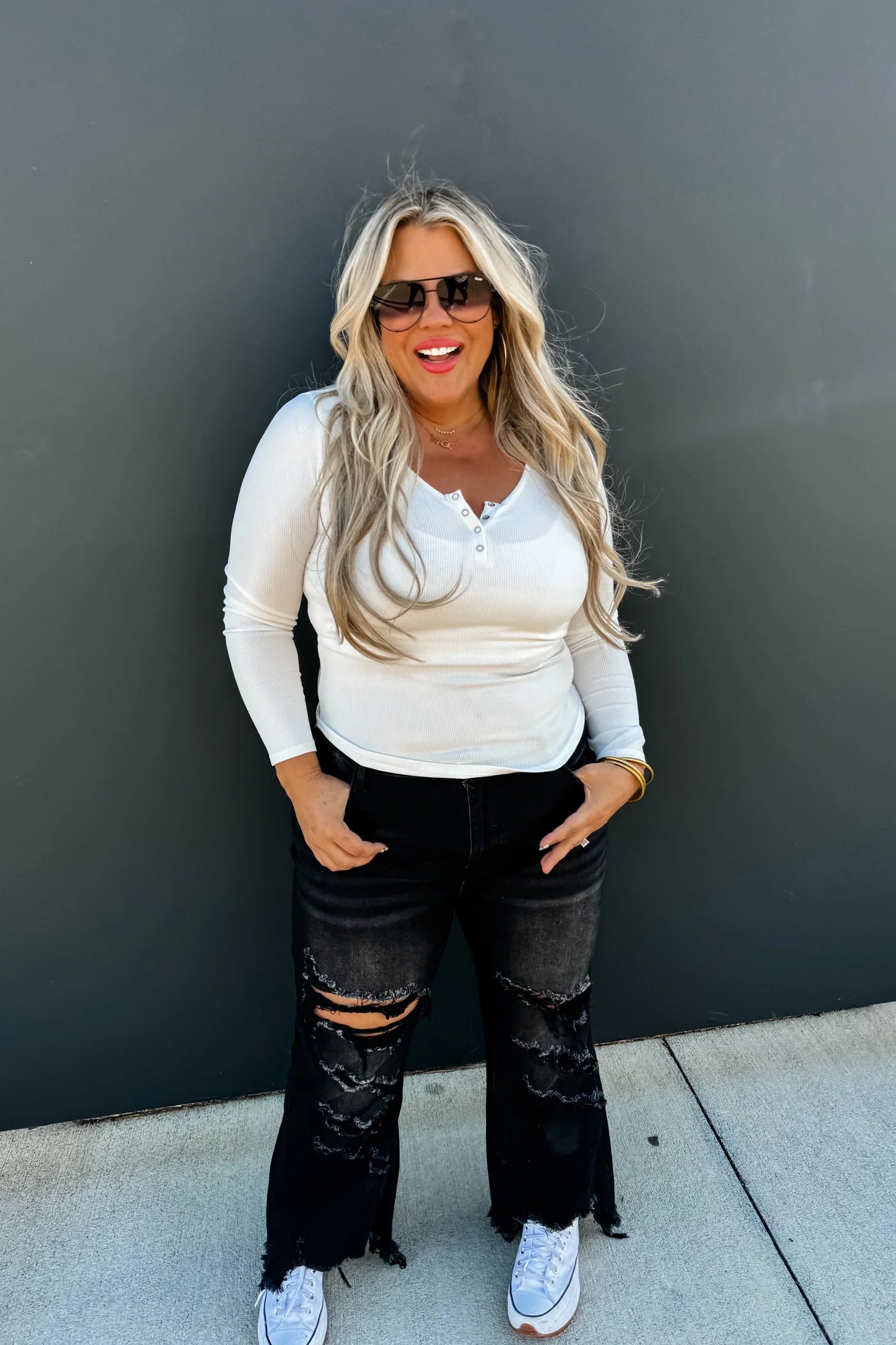 WHITE FALL BROOKLYN SNAP HENLEY TOP - PREORDER