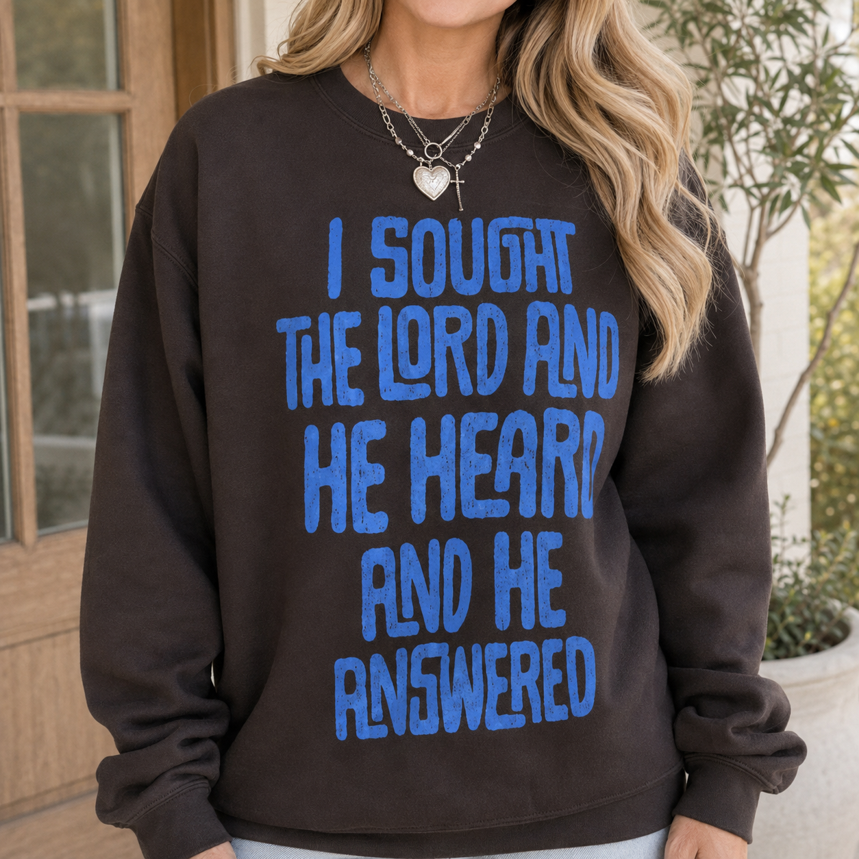 Coffee Polka Dot I Sought The Lord Casual Pullover Sweatshirt - PREORDER