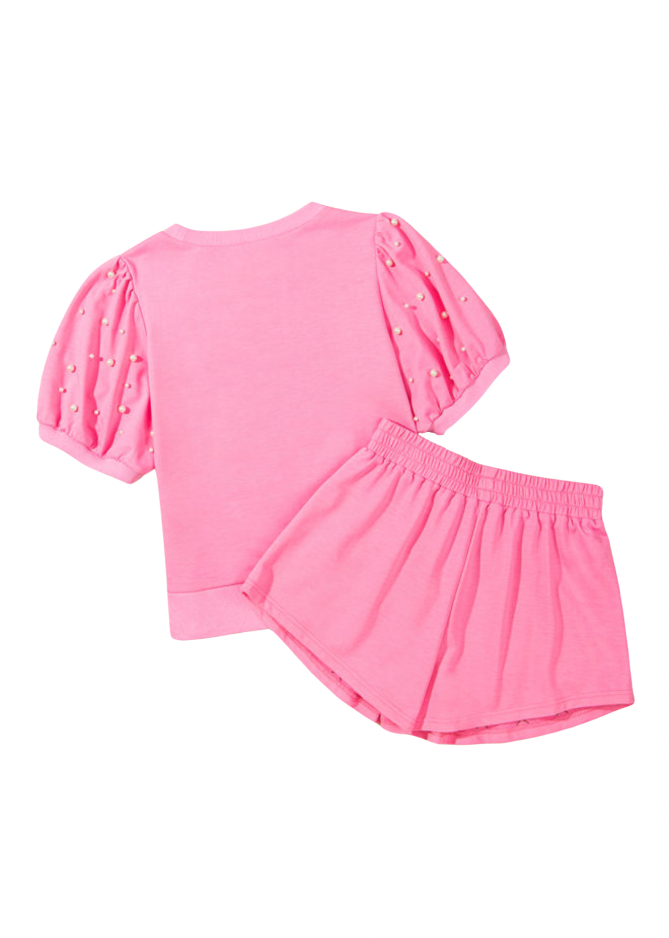 Pink Bows Trim Pearl Embellished Blouse and Skort 2pcs Set