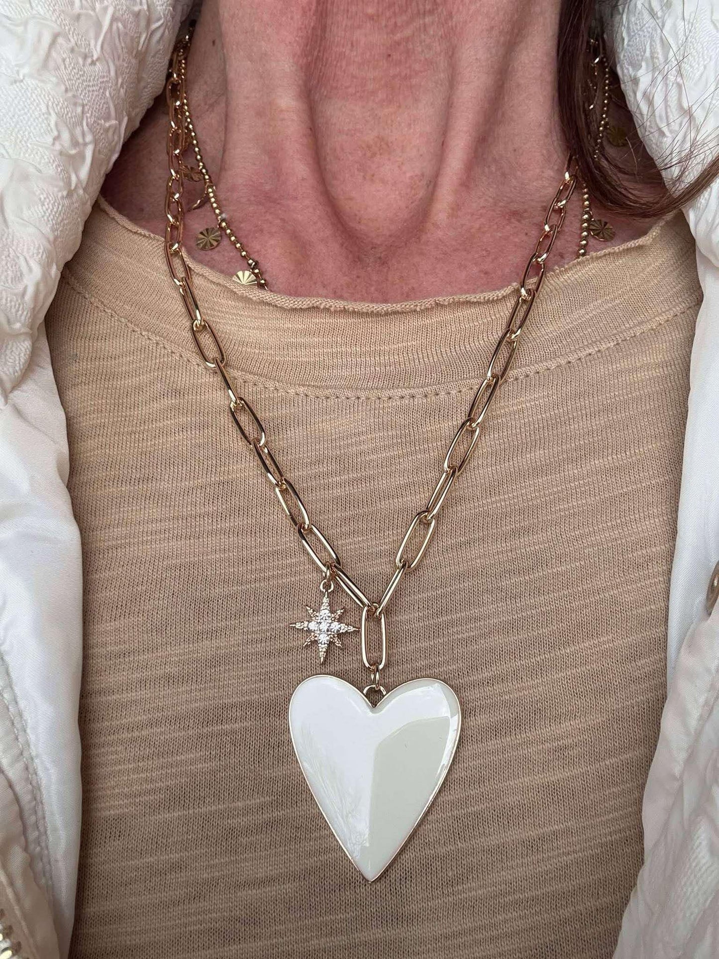 White + Gold Heart Necklace