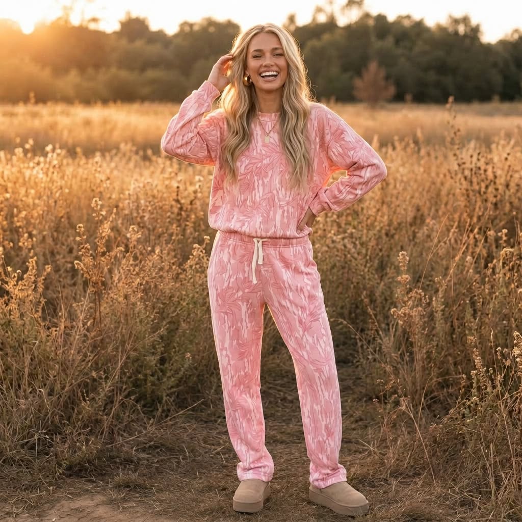 Pink Camo Print Loose Pullover Drawstring Pants 2pcs Set - PREORDER ETA LATE SEPTEMBER- OCTOBER