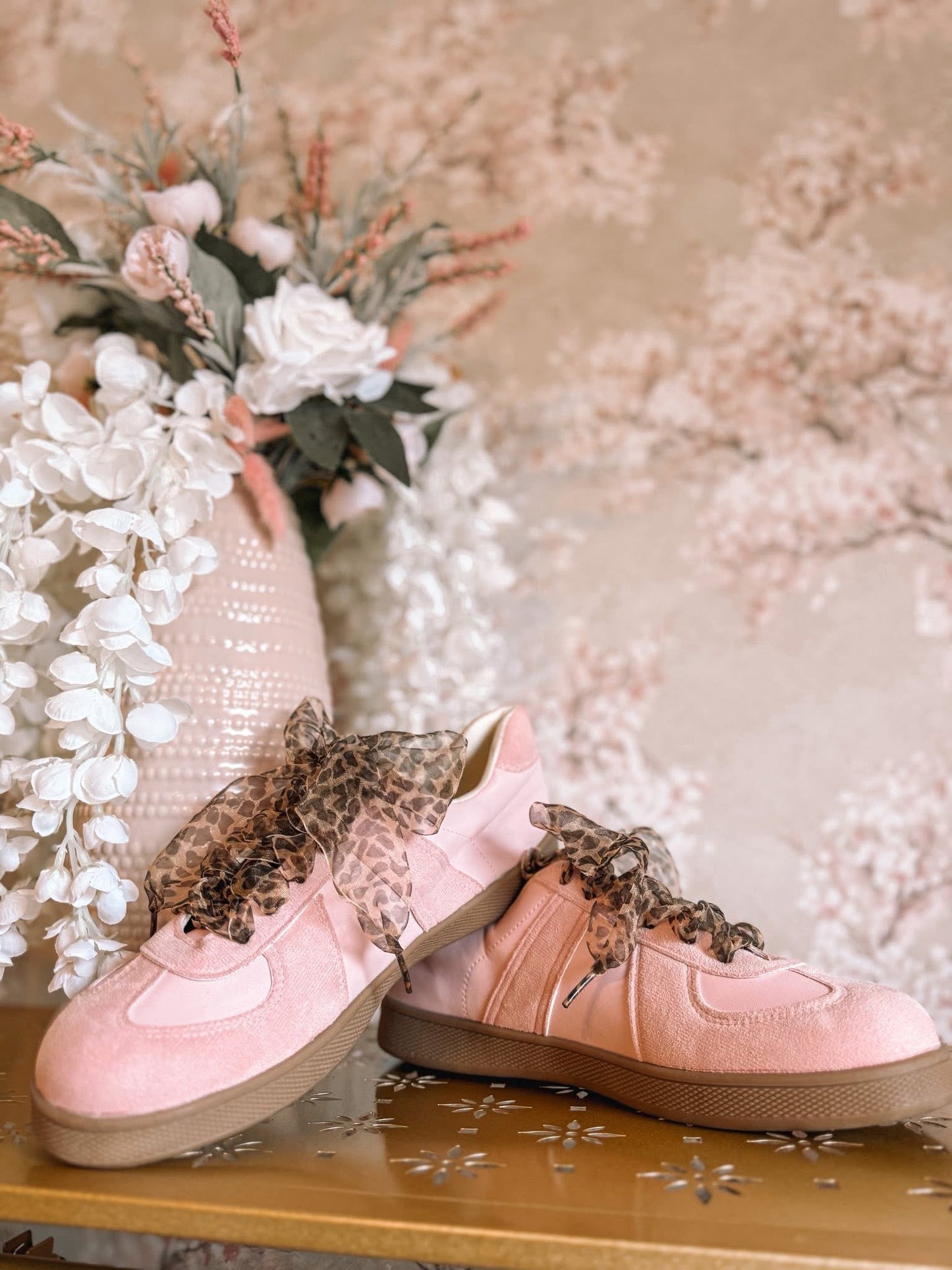 Pink Two Tone Faux Suede Leather Patched Lace-up Sneakers - PREORDER