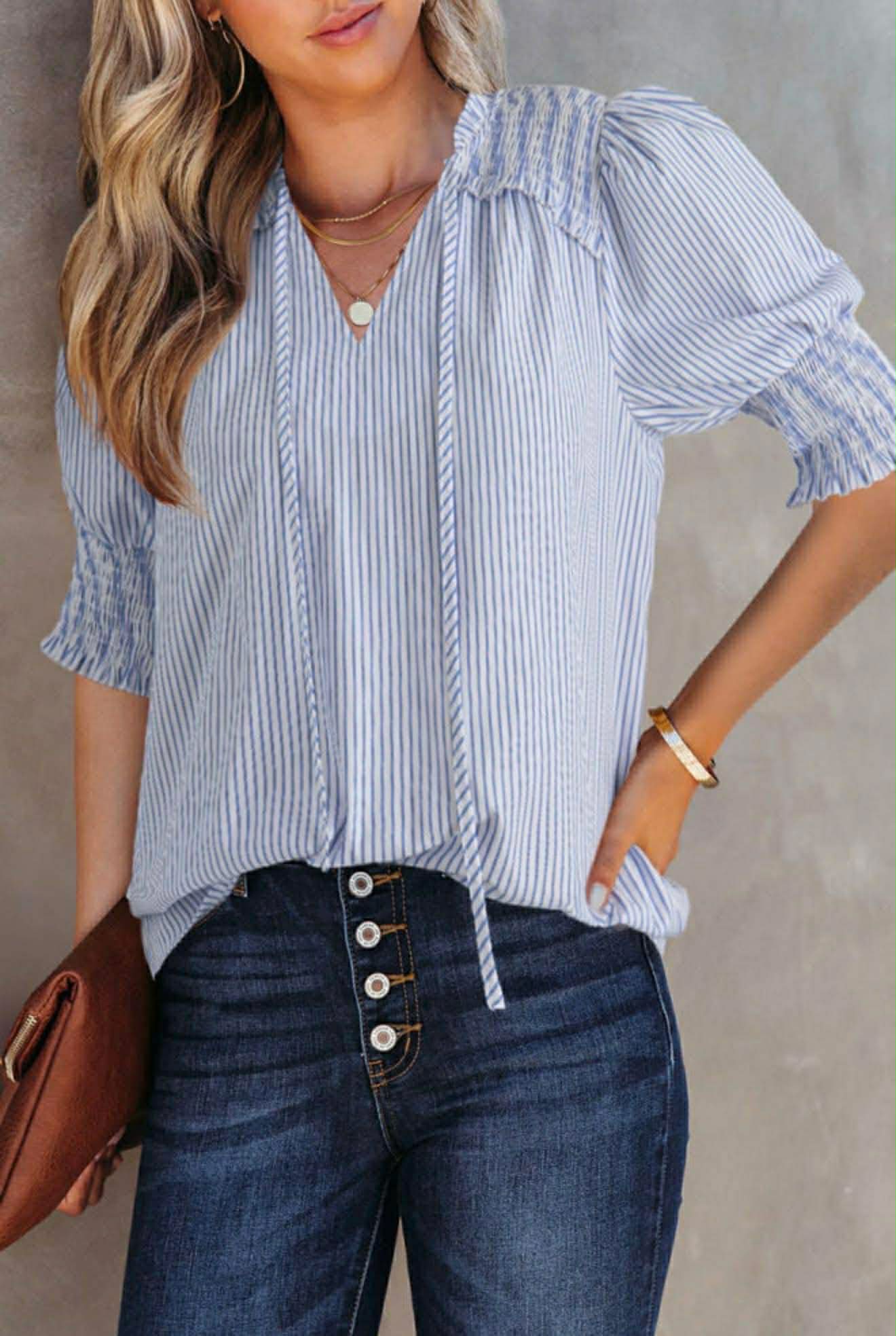 Sky Blue Stripe Blouse