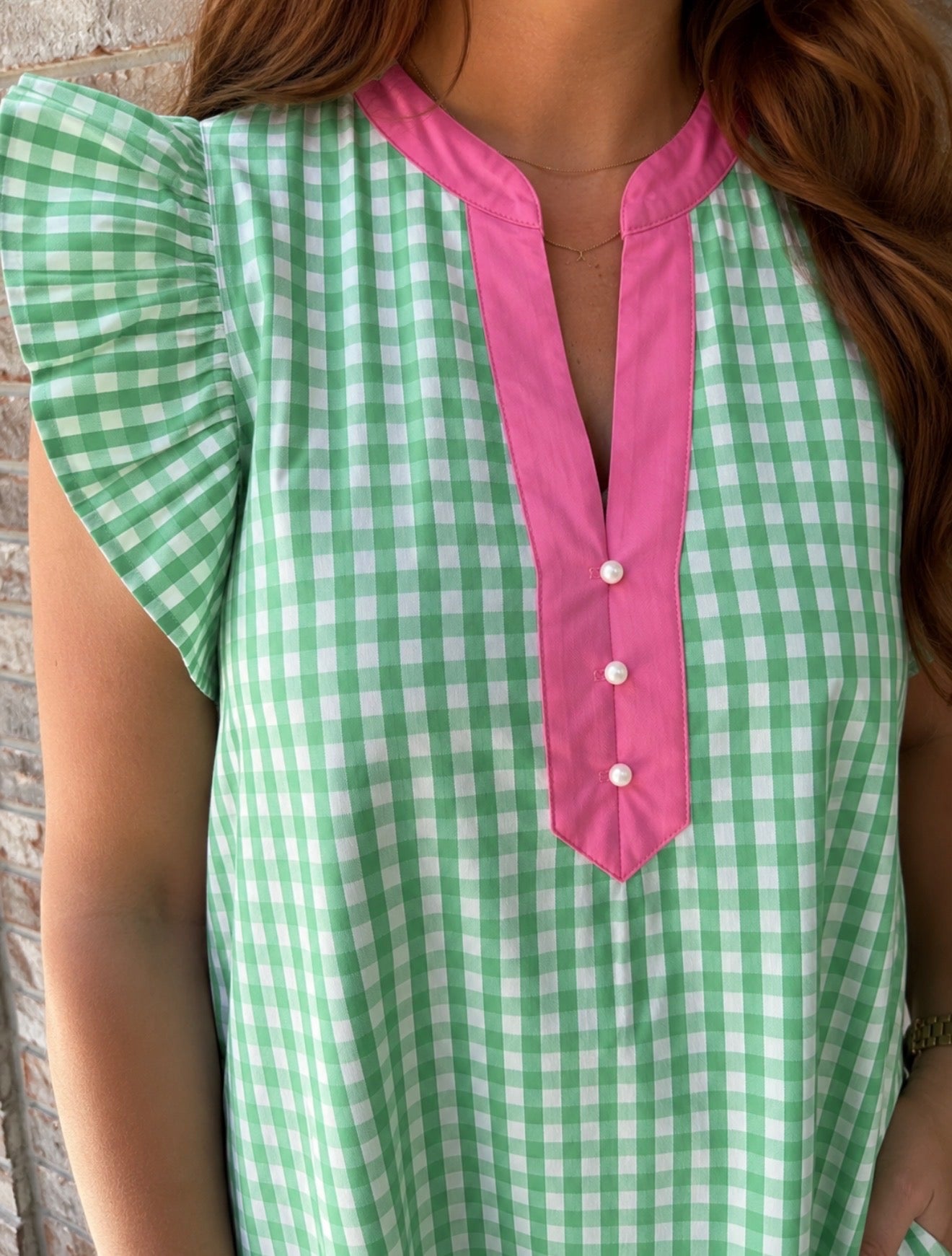 Bright Green Summer Color-Blocked Plaid Pattern Midi Dressl