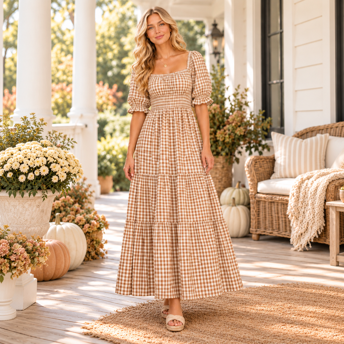 Golden Hour Gingham Maxi Dress