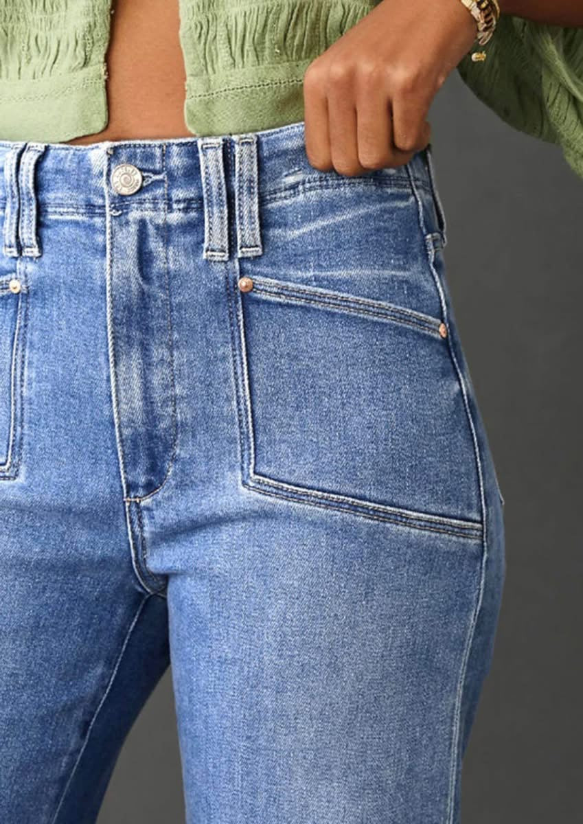 Dusk Blue Loose Straight Leg Cropped High Waist Jeans - PREORDER