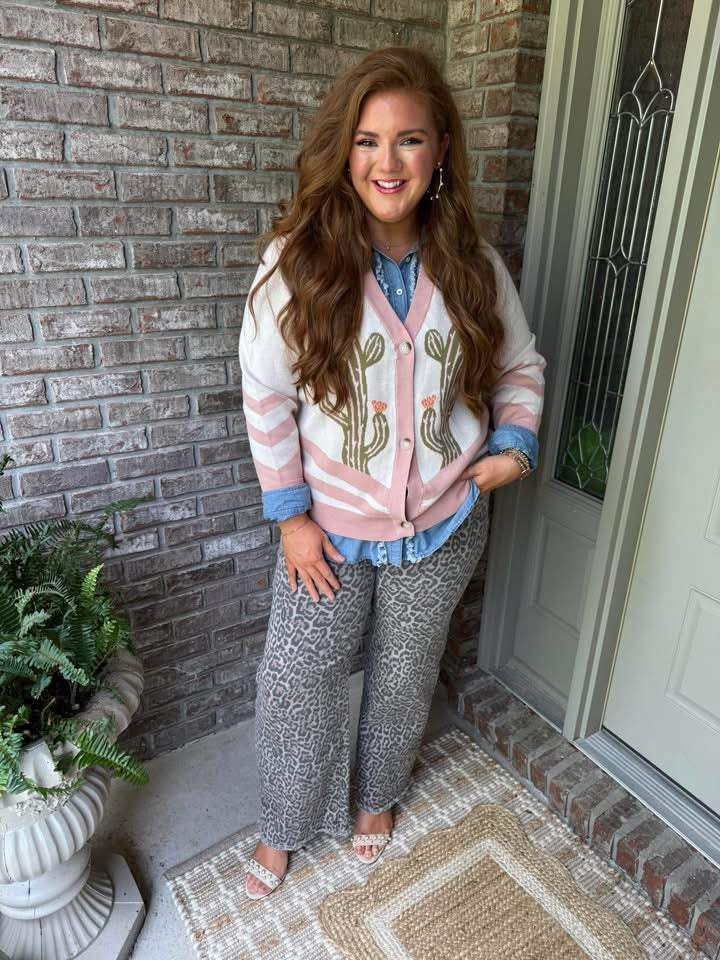 Desert Cactus Buttoned Front Sweater Cardigan