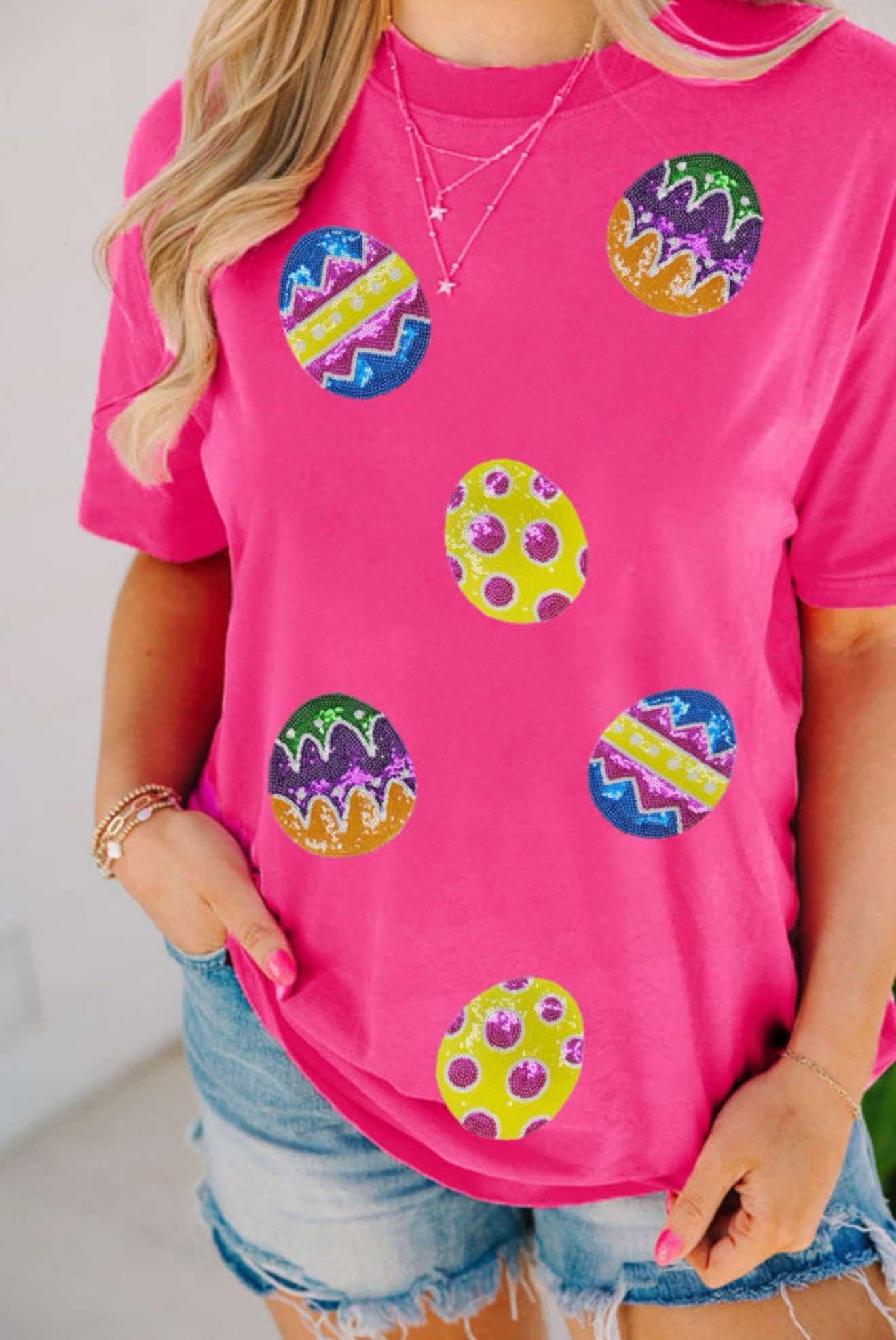 Easter Eggs Patched Crew Neck Graphic Tee
