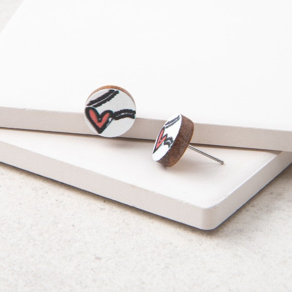 Wood Baseball Earrings