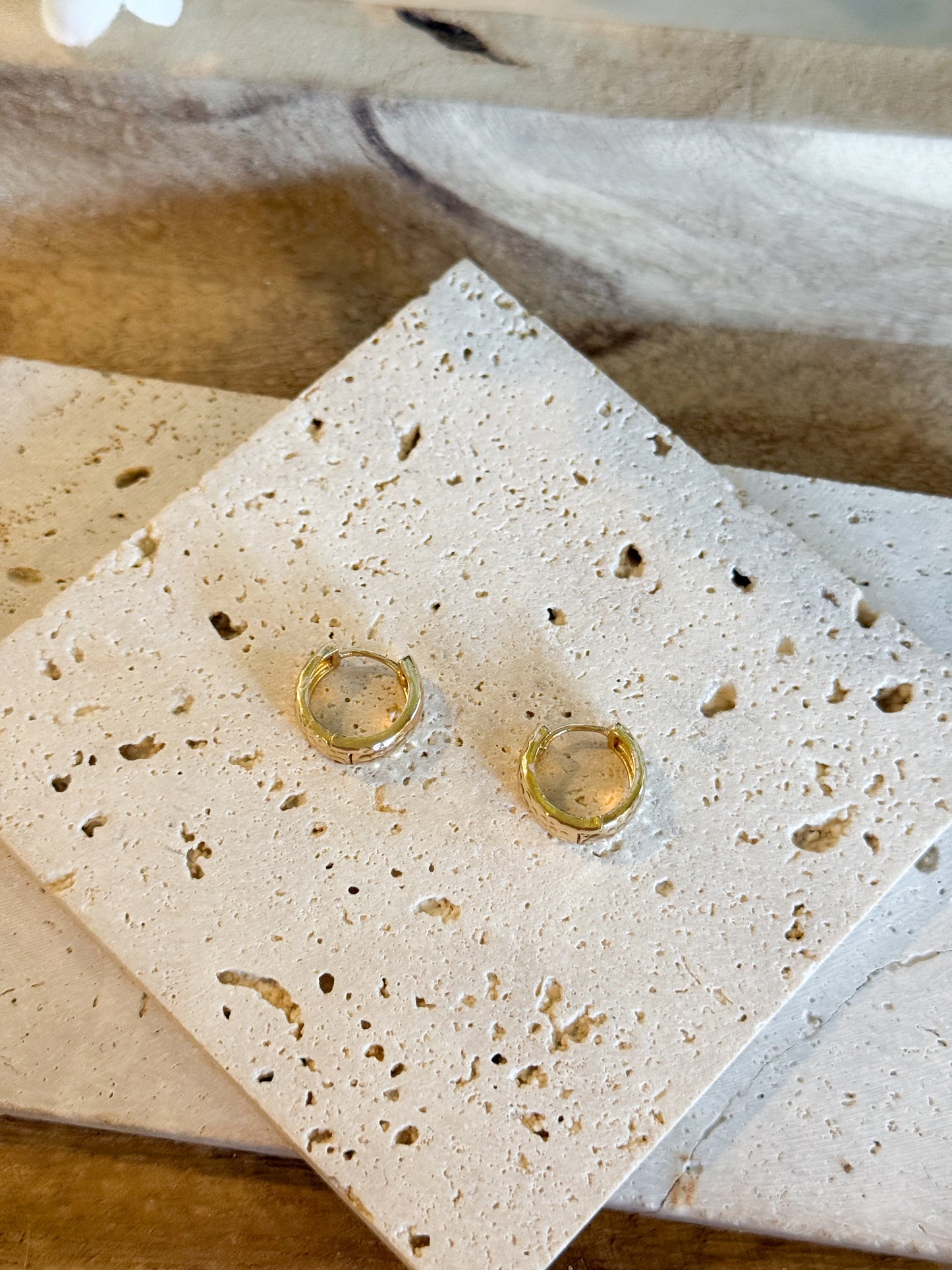 Gold Mini Hammered Hoops