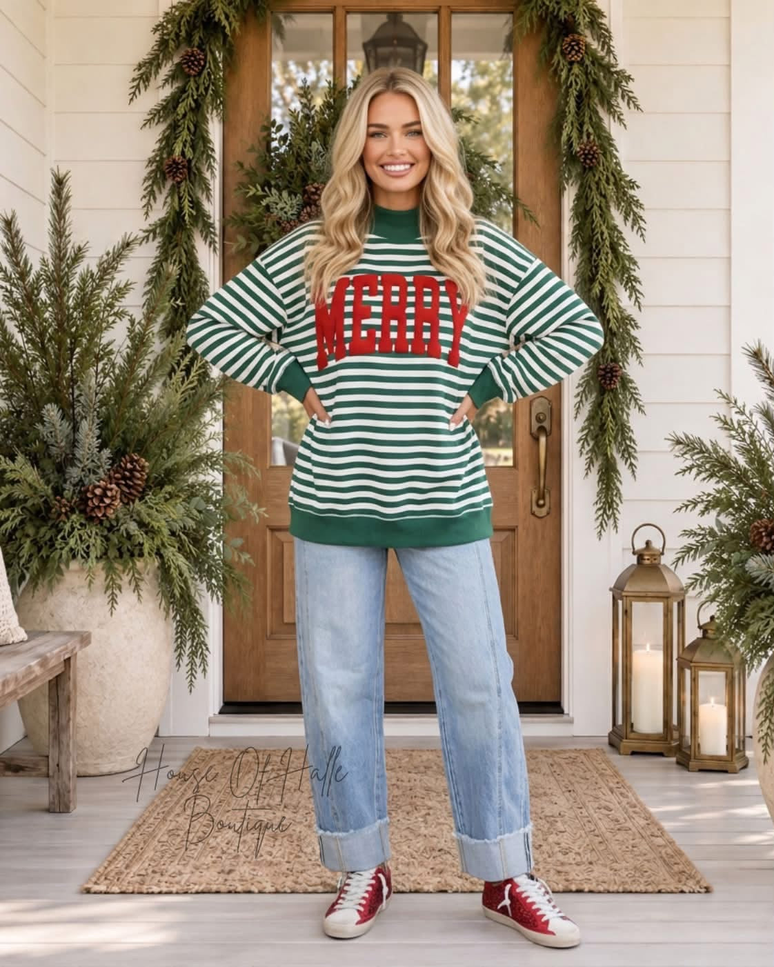 Merry Striped Mock Neck Sweatshirt - PREORDER
