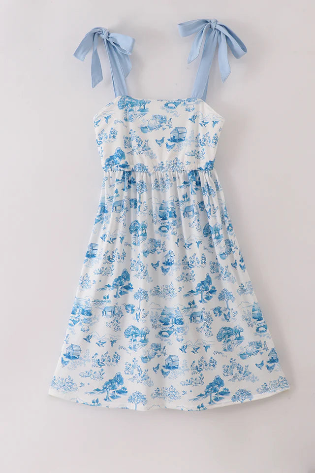 BLUE FARM PRINT MOM DRESS