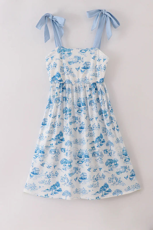 BLUE FARM PRINT MOM DRESS