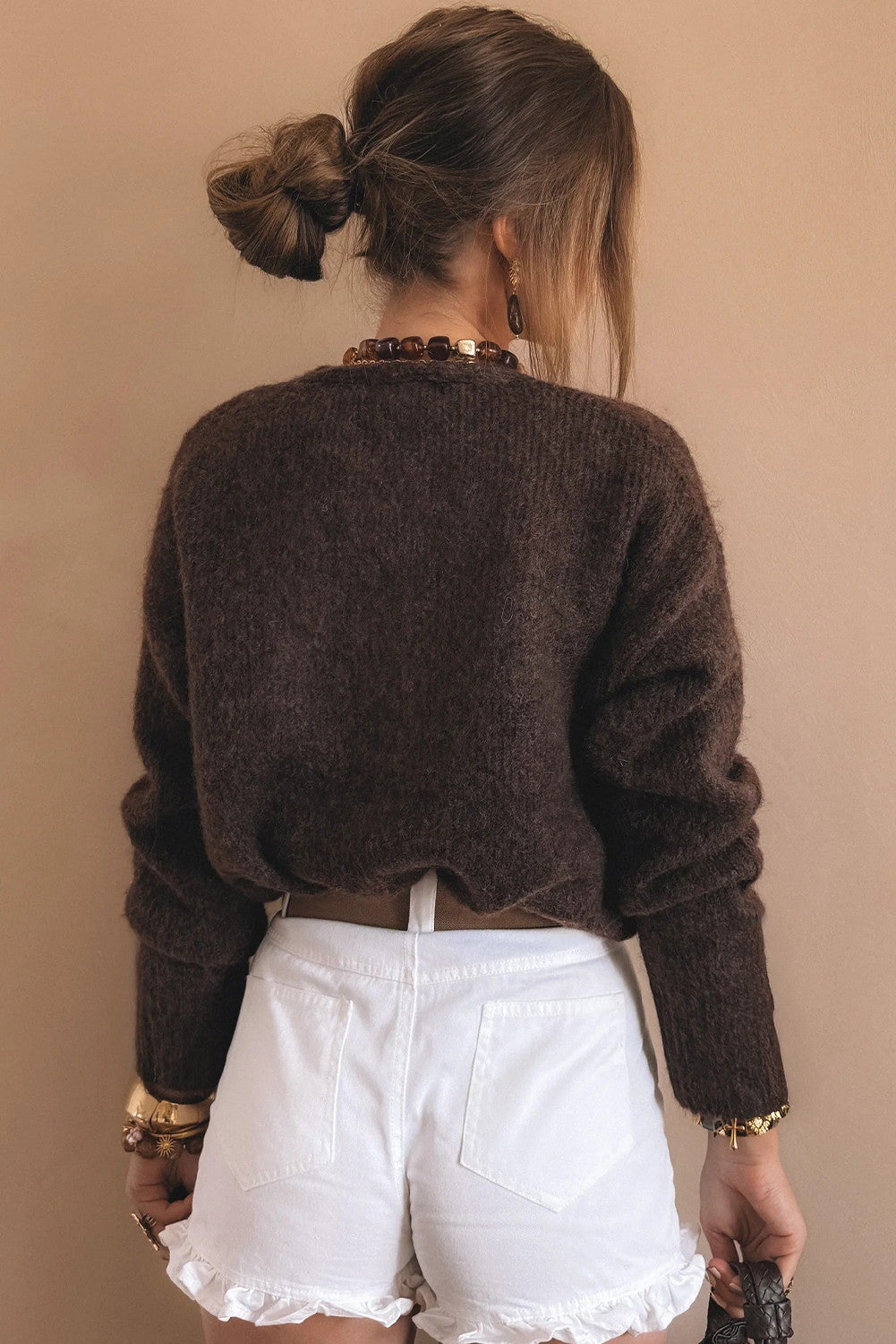 Coffee Heart Metal Button V Neck Cardigan Sweater - PREORDER