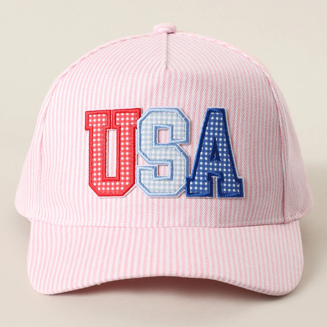 USA Embroidered Patch Varsity-Style Stripe Trucker Hat