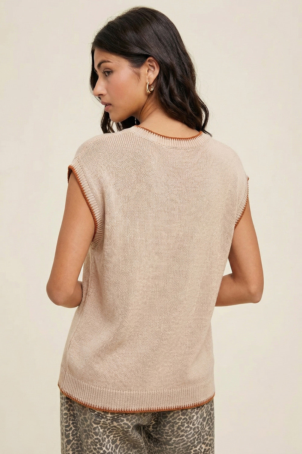 Parchment Contrast Trim Short Sleeve Knit HOWDY Western Sweater - PREORDER